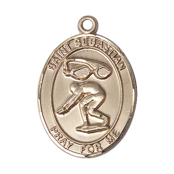14KT GOLD ST SEBASTIAN SWIMMING MEDAL - 1" x 3/4"