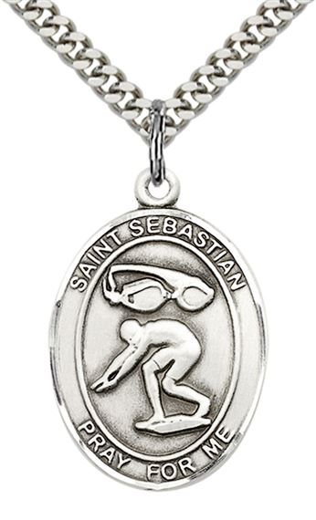 STERLING SILVER ST SEBASTIAN SWIMMING MEDAL - 1" x 3/4"