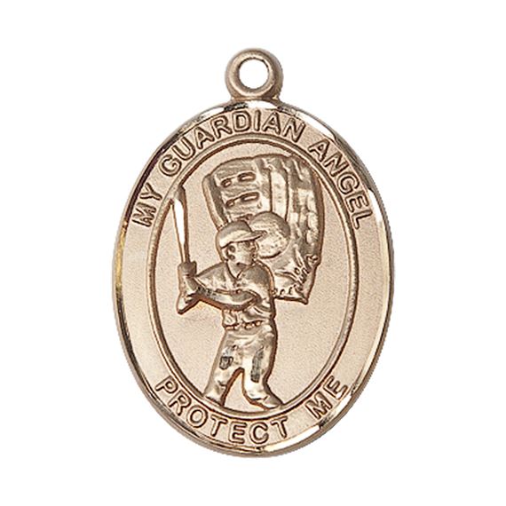 14KT GOLD GUARDIAN ANGEL BASEBALL MEDAL - 1" x 3/4"