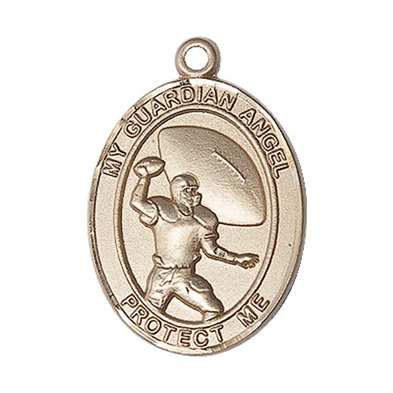 14KT GOLD GUARDIAN ANGEL FOOTBALL MEDAL - 1" x 3/4"