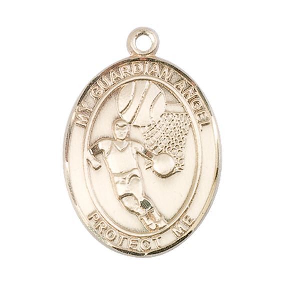 14KT GOLD GUARDIAN ANGEL BASKETBALL MEDAL - 1" x 3/4"