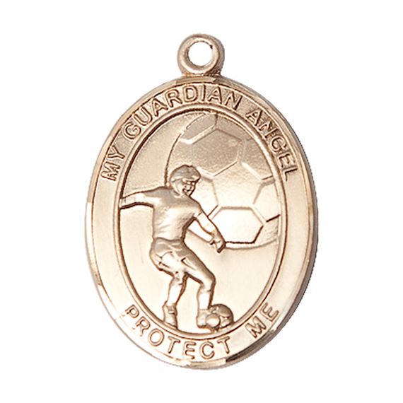 14KT GOLD GUARDIAN ANGEL SOCCER MEDAL - 1" x 3/4"