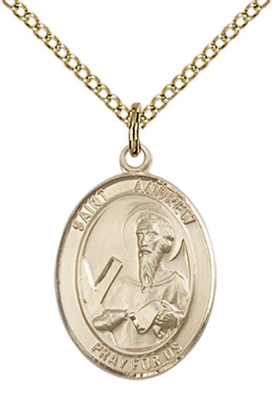 14KT GOLD FILLED ST ANDREW THE APOSTLE PENDANT WITH CHAIN - 3/4" x 1/2"