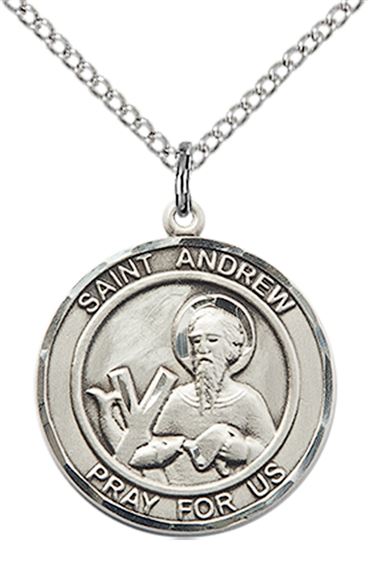 STERLING SILVER ST ANDREW THE APOSTLE PENDANT WITH CHAIN - 3/4" x 5/8"