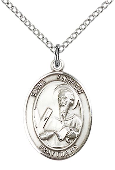 STERLING SILVER ST ANDREW THE APOSTLE PENDANT WITH CHAIN - 3/4" x 1/2"