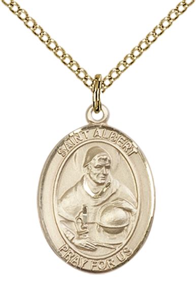14KT GOLD FILLED ST ALBERT THE GREAT PENDANT WITH CHAIN - 3/4" x 1/2"