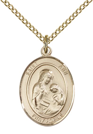 14KT GOLD FILLED ST ANN PENDANT WITH CHAIN - 3/4" x 1/2"