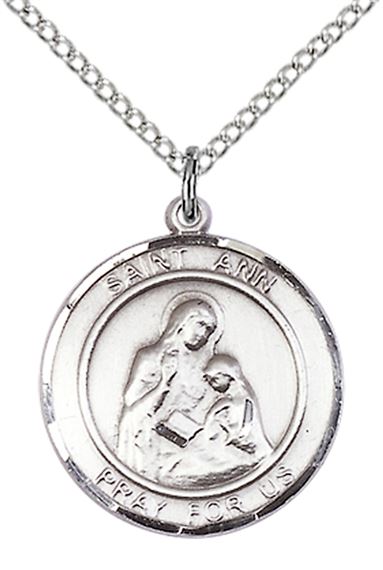 STERLING SILVER ST ANN PENDANT WITH CHAIN - 3/4" x 5/8"