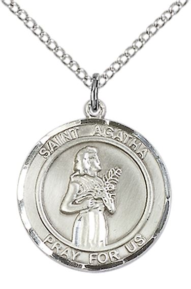 STERLING SILVER ST AGATHA PENDANT WITH CHAIN - 3/4" x 5/8"