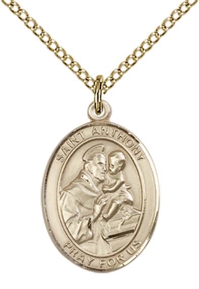 14KT GOLD FILLED ST ANTHONY OF PADUA PENDANT WITH CHAIN - 3/4" x 1/2"