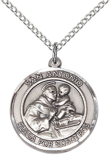 STERLING SILVER SAN ANTONIO PENDANT WITH CHAIN - 3/4" x 5/8"