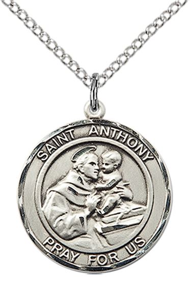 STERLING SILVER ST ANTHONY PENDANT WITH CHAIN - 3/4" x 5/8"