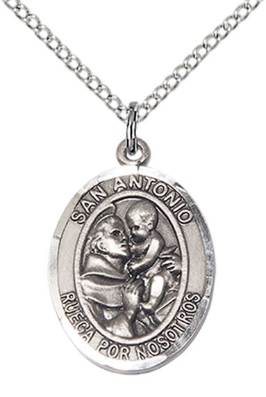 STERLING SILVER SAN ANTONIO PENDANT WITH CHAIN - 3/4" x 1/2"
