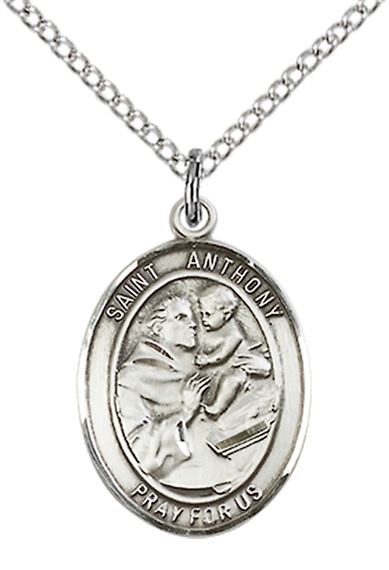 STERLING SILVER ST ANTHONY OF PADUA PENDANT WITH CHAIN - 3/4" x 1/2"