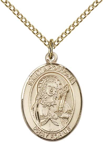 14KT GOLD FILLED ST APOLLONIA PENDANT WITH CHAIN - 3/4" x 1/2"