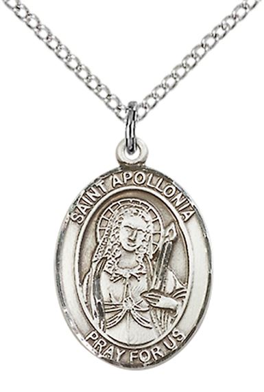 STERLING SILVER ST APOLLONIA PENDANT WITH CHAIN - 3/4" x 1/2"