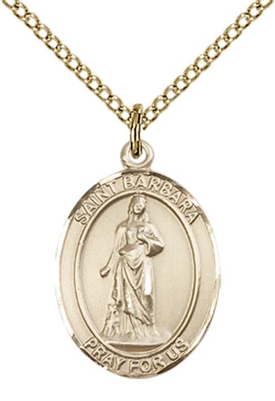 14KT GOLD FILLED ST BARBARA PENDANT WITH CHAIN - 3/4" x 1/2"