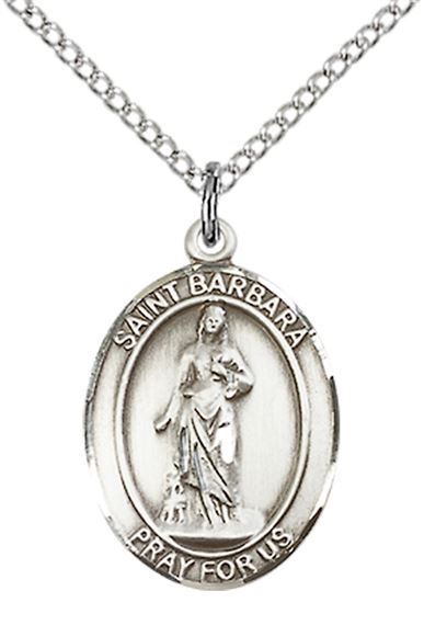 STERLING SILVER ST BARBARA PENDANT WITH CHAIN - 3/4" x 1/2"