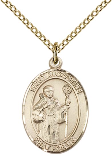 14KT GOLD FILLED ST AUGUSTINE PENDANT WITH CHAIN - 3/4" x 1/2"