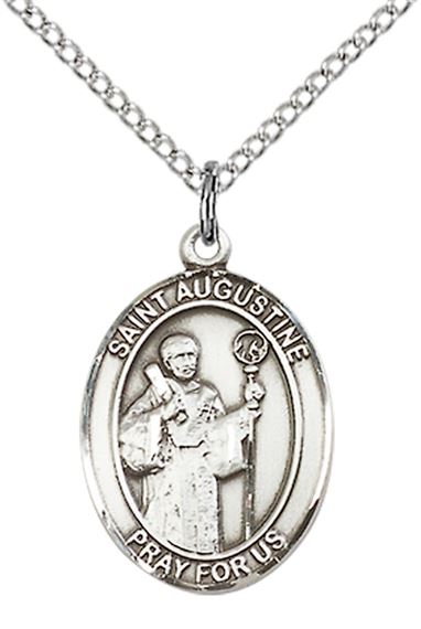STERLING SILVER ST AUGUSTINE PENDANT WITH CHAIN - 3/4" x 1/2"
