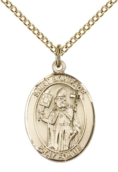 14KT GOLD FILLED ST BONIFACE PENDANT WITH CHAIN - 3/4" x 1/2"