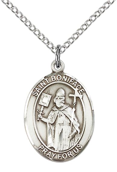STERLING SILVER ST BONIFACE PENDANT WITH CHAIN - 3/4" x 1/2"