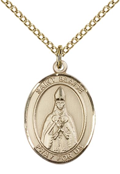 14KT GOLD FILLED ST BLAISE PENDANT WITH CHAIN - 3/4" x 1/2"