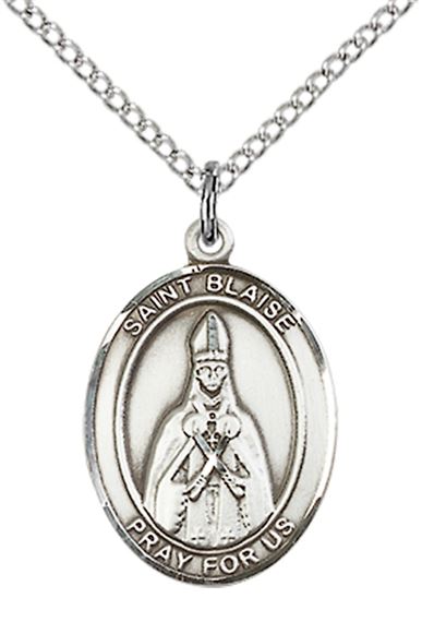 STERLING SILVER ST BLAISE PENDANT WITH CHAIN - 3/4" x 1/2"
