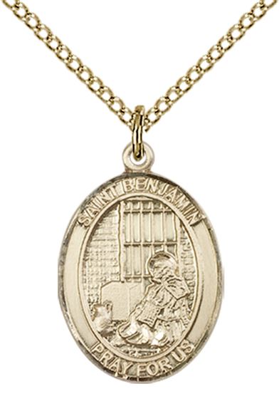 14KT GOLD FILLED ST BENJAMIN PENDANT WITH CHAIN - 3/4" x 1/2"
