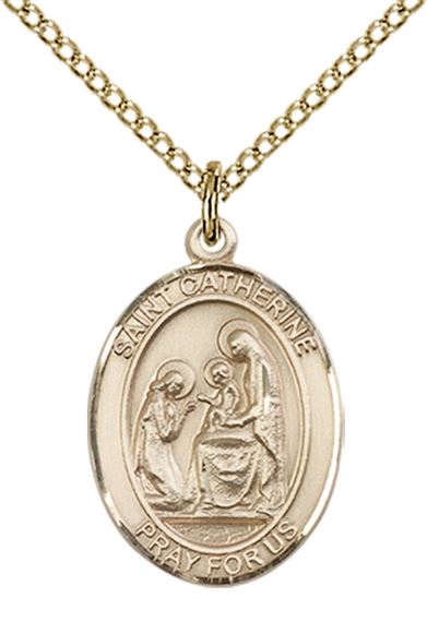 14KT GOLD FILLED ST CATHERINE OF SIENA PENDANT WITH CHAIN - 3/4" x 1/2"