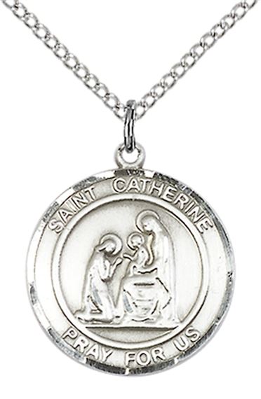 STERLING SILVER ST CATHERINE OF SIENA PENDANT WITH CHAIN - 3/4" x 5/8"
