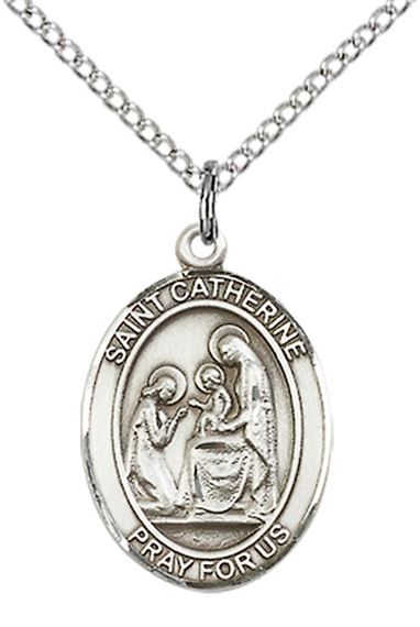STERLING SILVER ST CATHERINE OF SIENA PENDANT WITH CHAIN - 3/4" x 1/2"