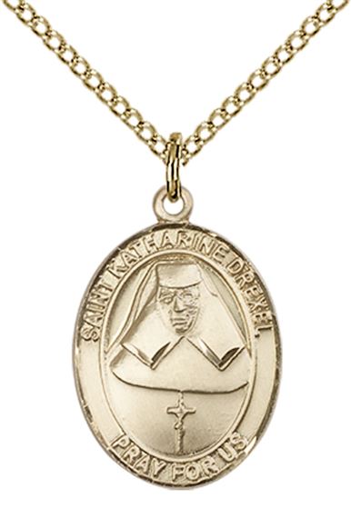 14KT GOLD FILLED ST KATHARINE DREXEL PENDANT WITH CHAIN - 3/4" x 1/2"