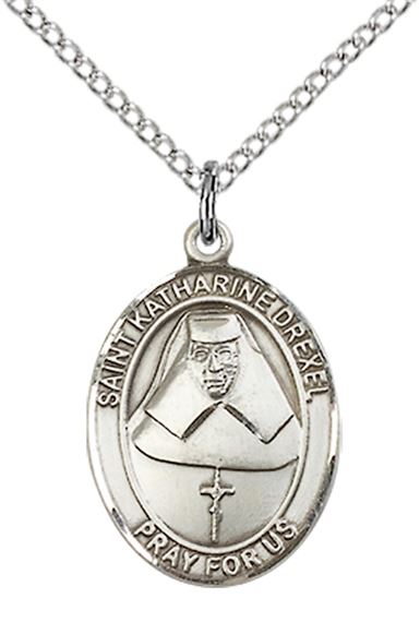 STERLING SILVER ST KATHARINE DREXEL PENDANT WITH CHAIN - 3/4" x 1/2"