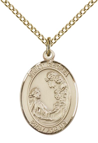 14KT GOLD FILLED ST CECILIA PENDANT WITH CHAIN - 3/4" x 1/2"