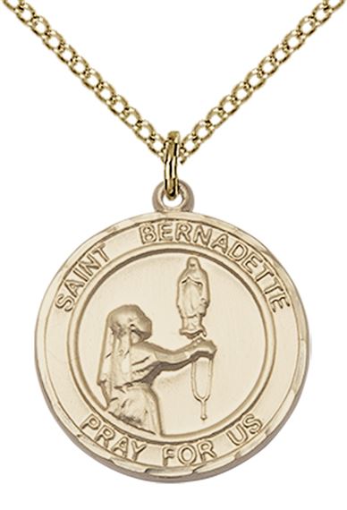 14KT GOLD FILLED ST BERNADETTE PENDANT WITH CHAIN - 3/4" x 5/8"