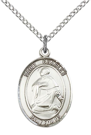 STERLING SILVER ST CHARLES BORROMEO PENDANT WITH CHAIN - 3/4" x 1/2"