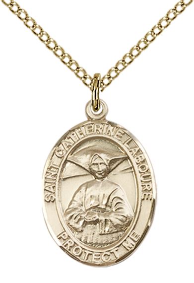 14KT GOLD FILLED ST CATHERINE LABOURE PENDANT WITH CHAIN - 3/4" x 1/2"