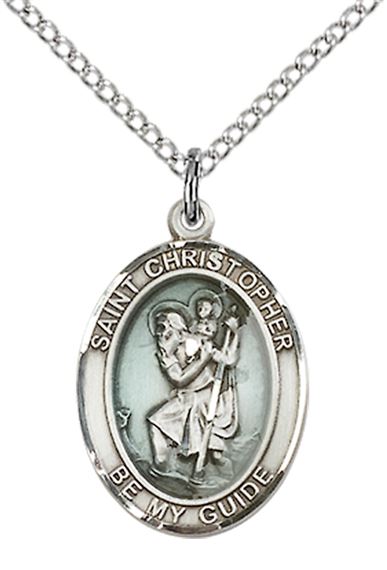 STERLING SILVER ST CHRISTOPHER PENDANT WITH CHAIN - 3/4" x 1/2"