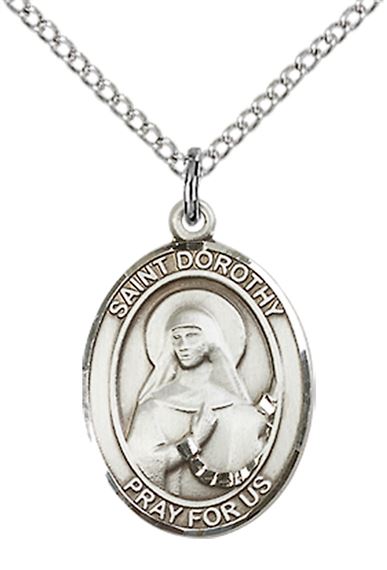 STERLING SILVER ST DOROTHY PENDANT WITH CHAIN - 3/4" x 1/2"