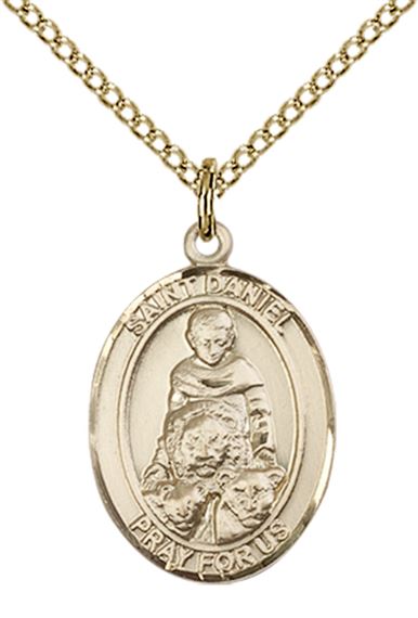 14KT GOLD FILLED ST DANIEL PENDANT WITH CHAIN - 3/4" x 1/2"