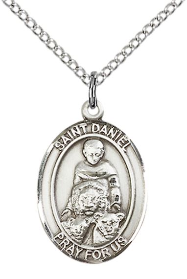 STERLING SILVER ST DANIEL PENDANT WITH CHAIN - 3/4" x 1/2"