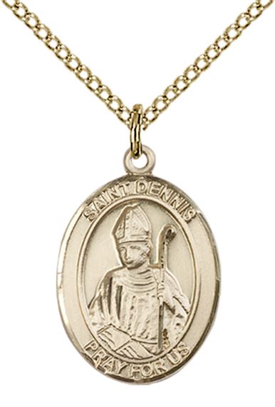 14KT GOLD FILLED ST DENNIS PENDANT WITH CHAIN - 3/4" x 1/2"