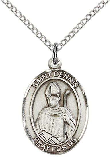 STERLING SILVER ST DENNIS PENDANT WITH CHAIN - 3/4" x 1/2"