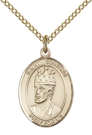 14KT GOLD FILLED ST EDWARD THE CONFESSOR PENDANT WITH CHAIN - 3/4" x 1/2"