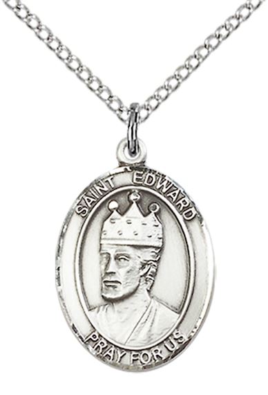 STERLING SILVER ST EDWARD THE CONFESSOR PENDANT WITH CHAIN - 3/4" x 1/2"
