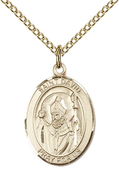 14KT GOLD FILLED ST DAVID OF WALES PENDANT WITH CHAIN - 3/4" x 1/2"