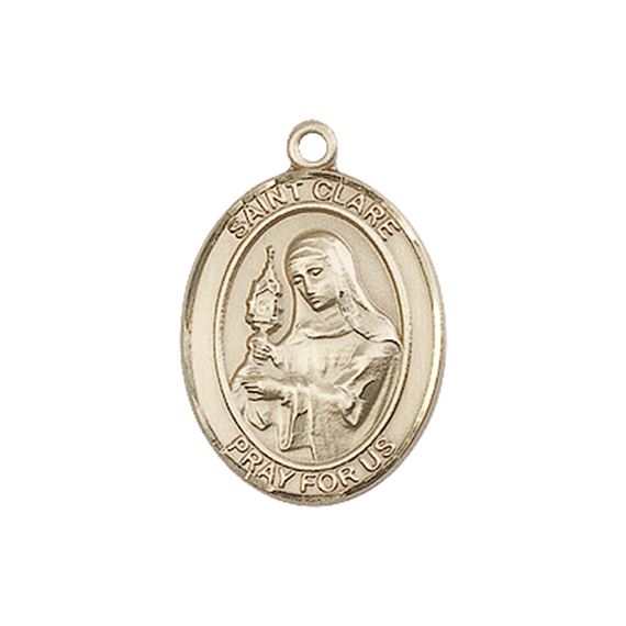 14KT GOLD ST CLARE OF ASSISI MEDAL - 3/4" x 1/2"