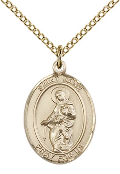 14KT GOLD FILLED ST JANE OF VALOIS PENDANT WITH CHAIN - 3/4" x 1/2"