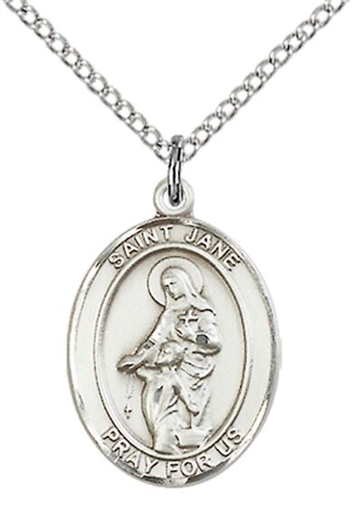 STERLING SILVER ST JANE OF VALOIS PENDANT WITH CHAIN - 3/4" x 1/2"